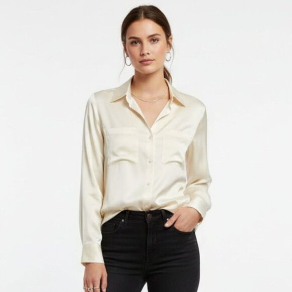 Emanuel Ungaro 100% Silk Ivory Long Sleeve Button Up Blouse Top 8